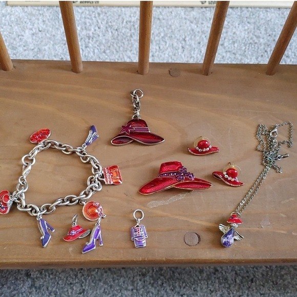 The Unbranded Brand Jewelry - Mixed Lot Red Hat Society Jewelry Necklace Brooch Costume Stud Angel Charms Rhin